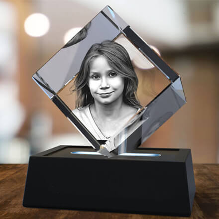 3D photo crystal diamond with an image of a beautiful girl laser engraved inside